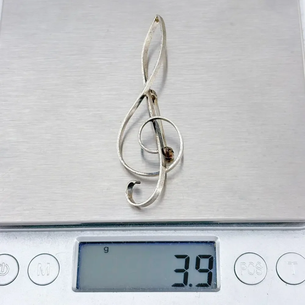 Vintage Beau Sterling Silver 925 Treble Clef Brooch
